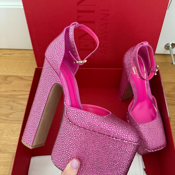 NWT Valentino Garavani Ankle Strap Platform Pumps Crystal-embellished Pink 39.5 - Picture 6 of 15